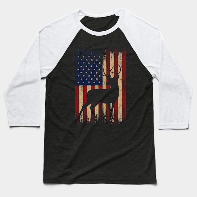 deer and usa flag Baseball T-Shirt by debageur